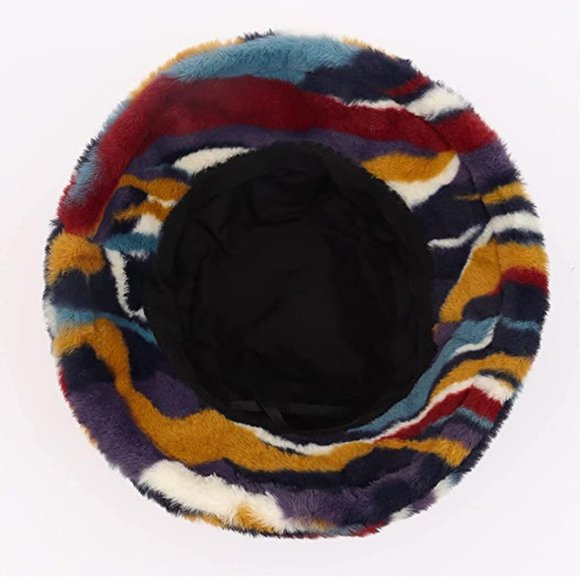NEW Multi Color Soft Fluffy Plush Faux Fur Adjustable Cozy Fisherman Bucket Hat - Picture 6 of 11
